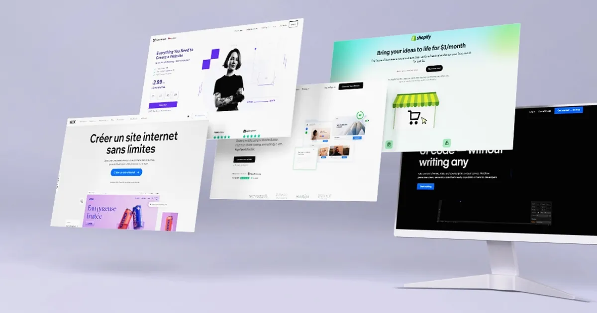 Comparatif visuel de plateformes à templates comme Wix et Shopify pour créer un site internet