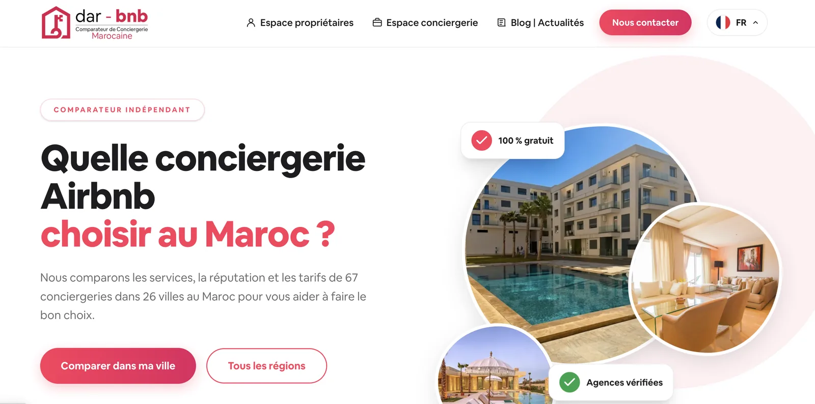Page d'accueil du comparateur dar-bnb, conciergeries Airbnb au Maroc